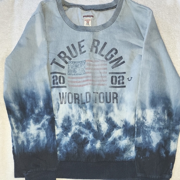 True Religion Womens Blue Ombre World Tour Sweatshirt Size L - Picture 1 of 7